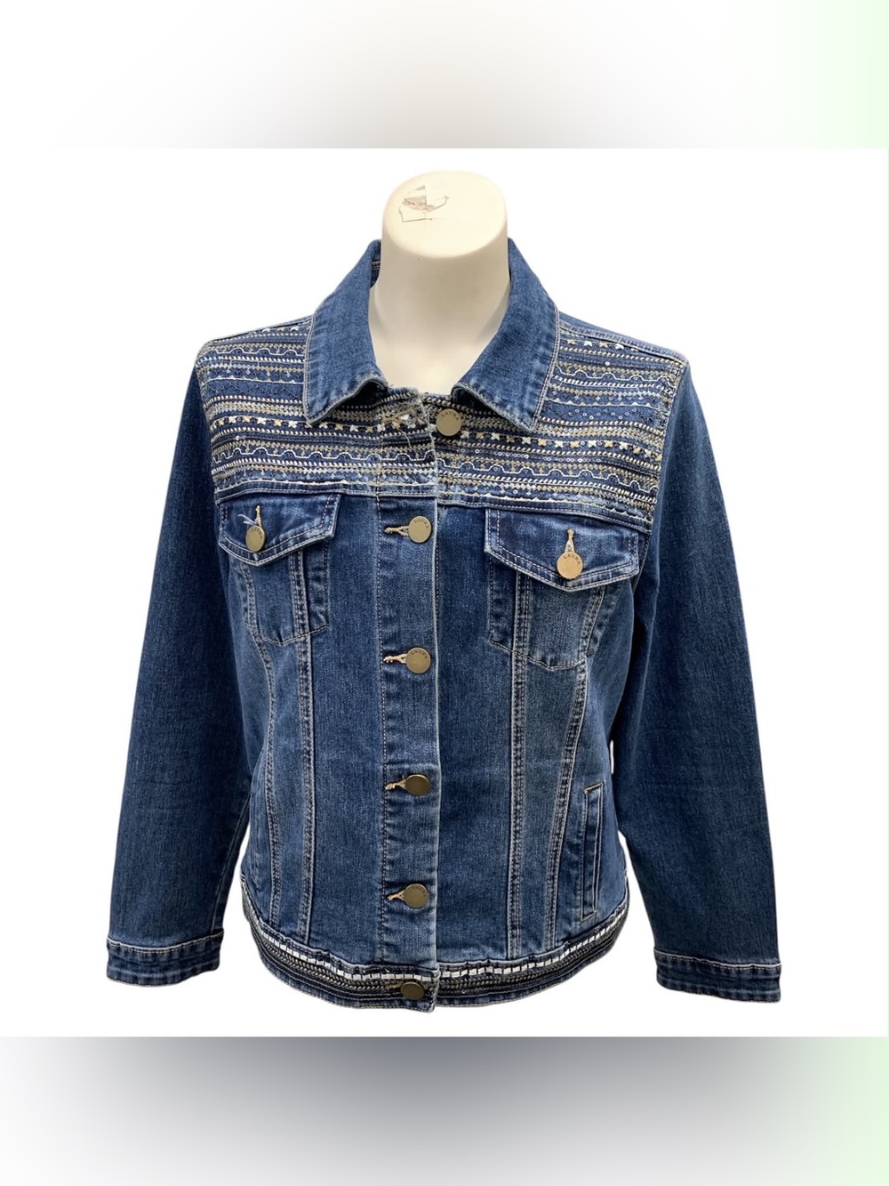 Laura Embroidered Yoke Blue Denim Jacket Size L
